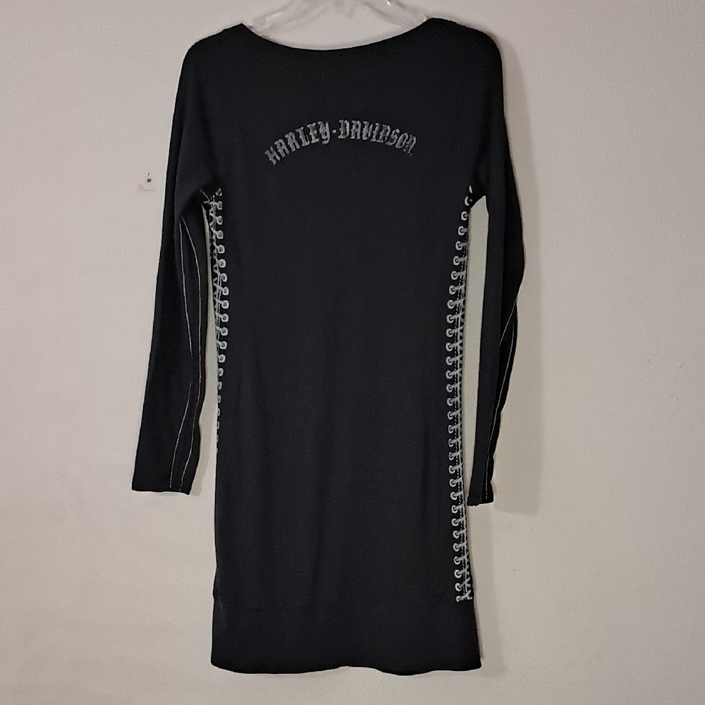 Harley-Davidson Women's Size Large Black Long Sleeve Dress with White Details - Picture 3 of 11
